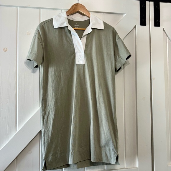 Everlane Organic Cotton Olive Green Polo Shirtdress with White Collar Size Small - Picture 3 of 11